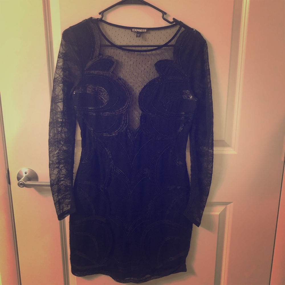 Express black lace and sequence dress